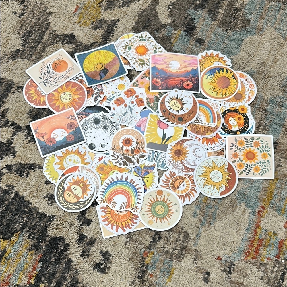 Boho Sunshine and Floral Sticker Collection of 50 stickers Individual Stickers